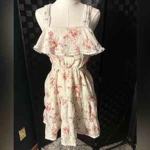 Altard State Mel Floral Mini Dress Cotton Ruffle Tiered Romantic Open Back XL